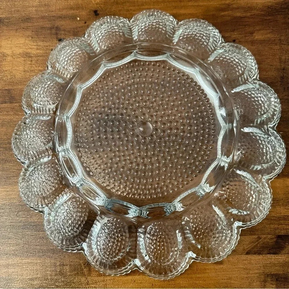 Vintage Clear Cut Glass Hobnail Deviled Egg or Relish Tray - Picture 5 of 5
